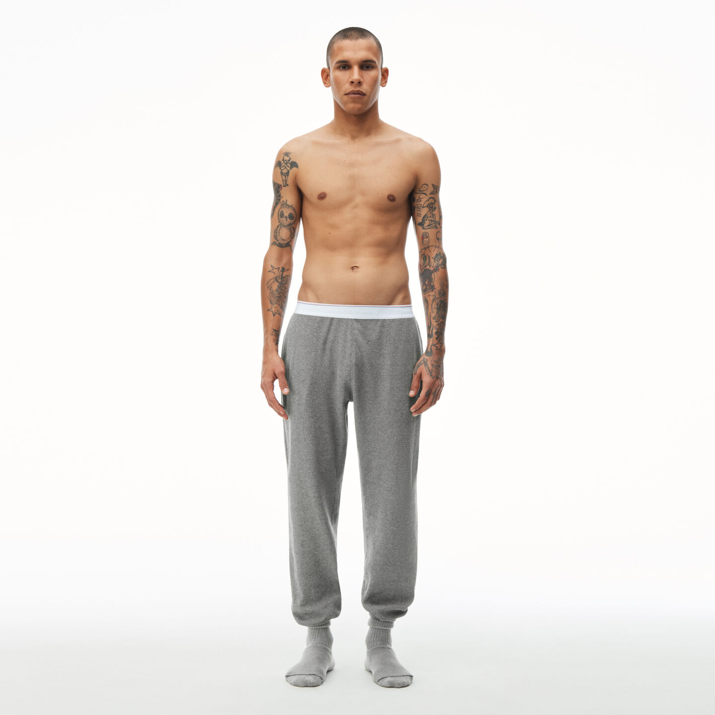 Alexander Wang Jogger In Cotton Waffle Thermal In Dark Heather Grey