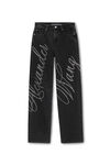 Alexander Wang grey aged ez mid rise jeans in crystal hotfix logo