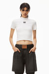 alexander wang logo patch mock neck top in bodycon knit  soft white
