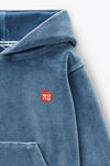 alexander wang kids puff logo hoodie in velour washed bluestone