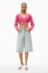 alexander wang v-neck crop cardigan in ribbed wool pink hottie