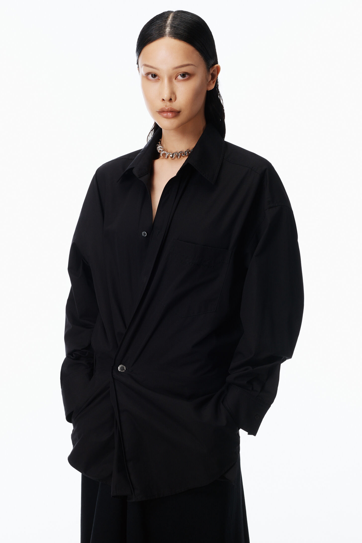 Alexander Wang Pre-styled Wrap Mini Dress In Cotton In Black