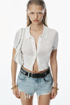 Alexander Wang soft white logo embroidered polo cardigan in viscose