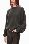 Alexander Wang charcoal melange crystal hotfix crewneck pullover in wool-cashmere