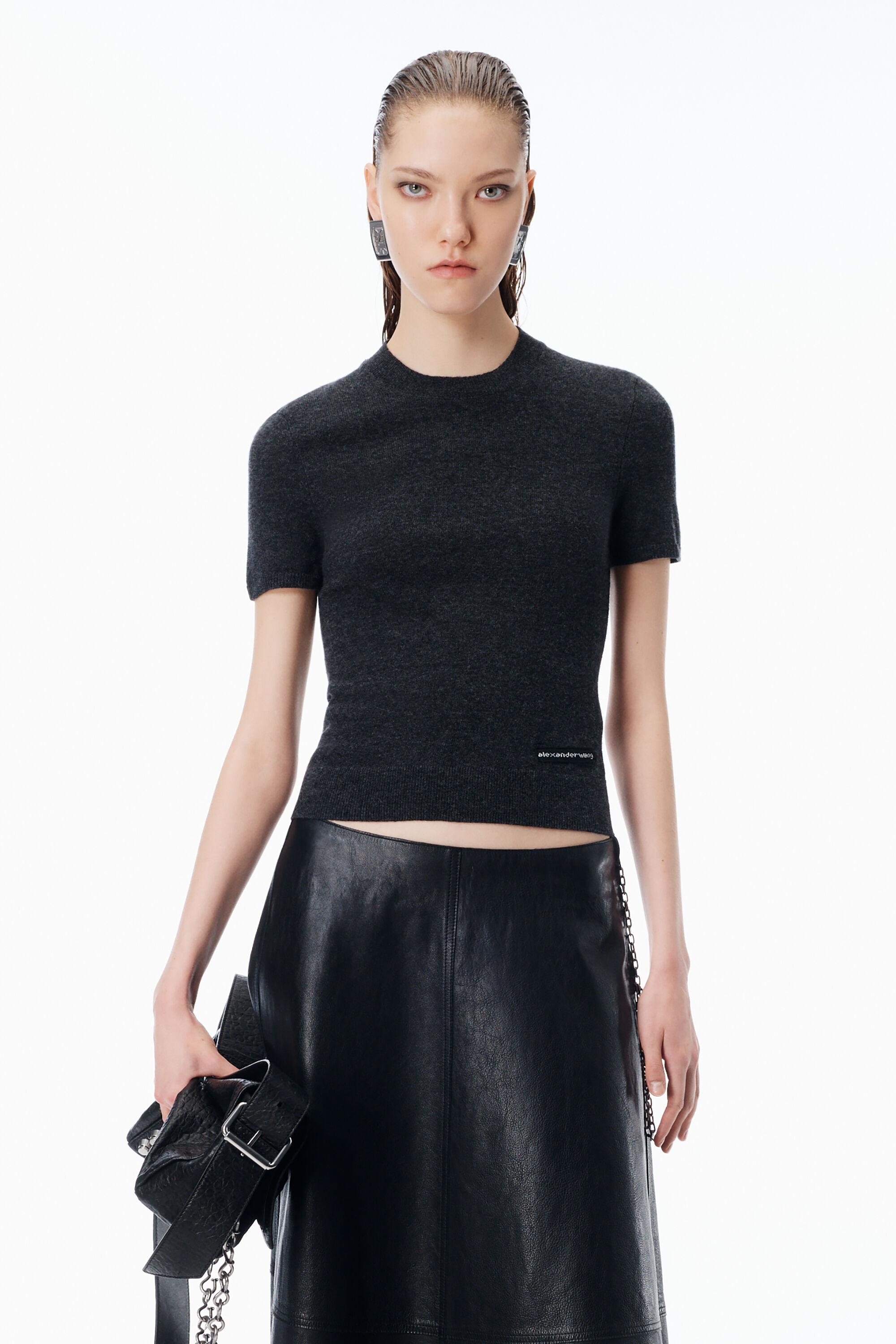 Short-Sleeve Wool Tee in CHARCOAL | alexanderwang®
