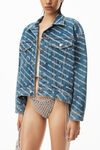 alexander wang 蓝色牛仔徽标装饰前短后长夹克  deep blue/white