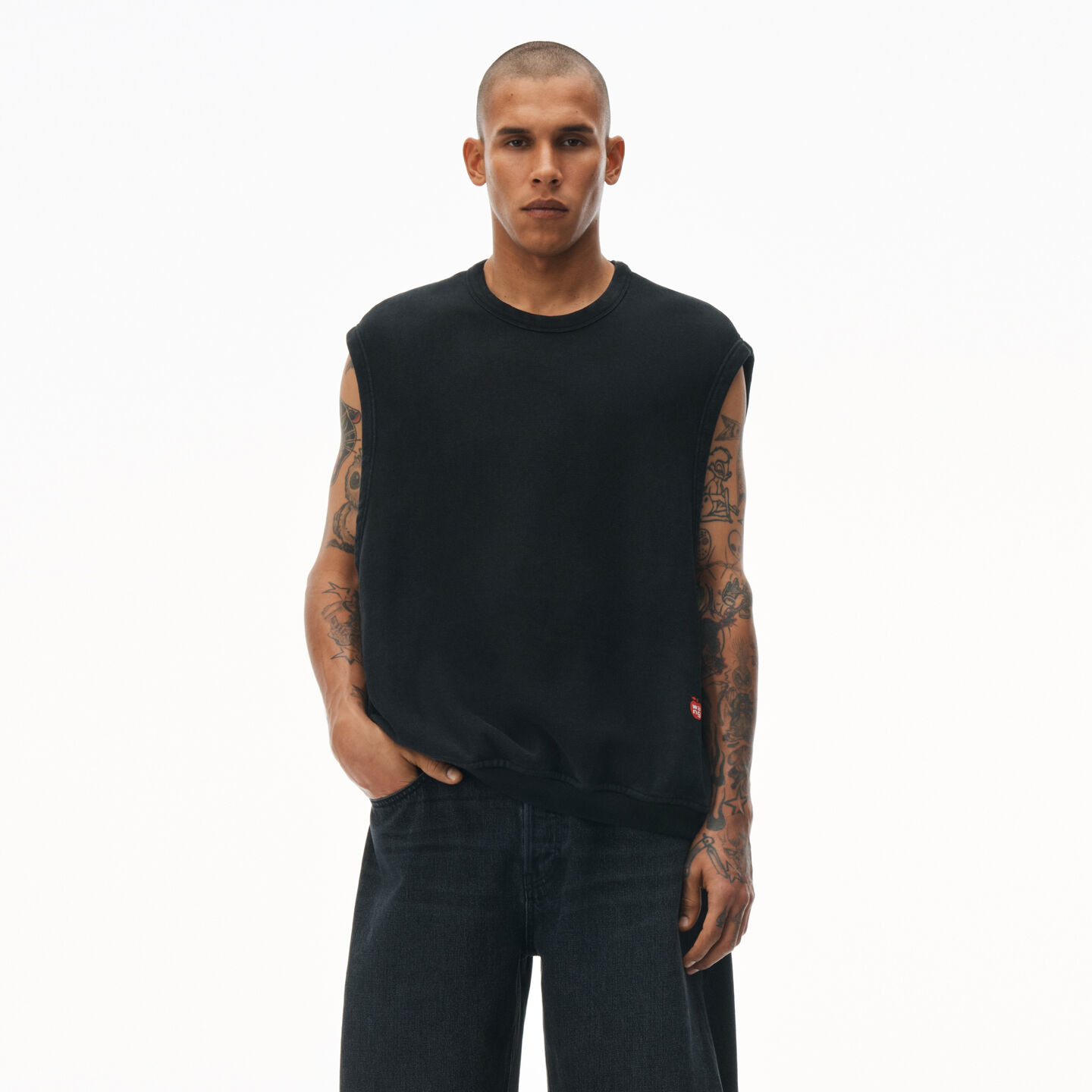 Shop Alexander Wang Sleeveless Crew Neck Vest In Terry In Washed Jet