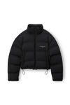 cropped puffer coat with reflective logo