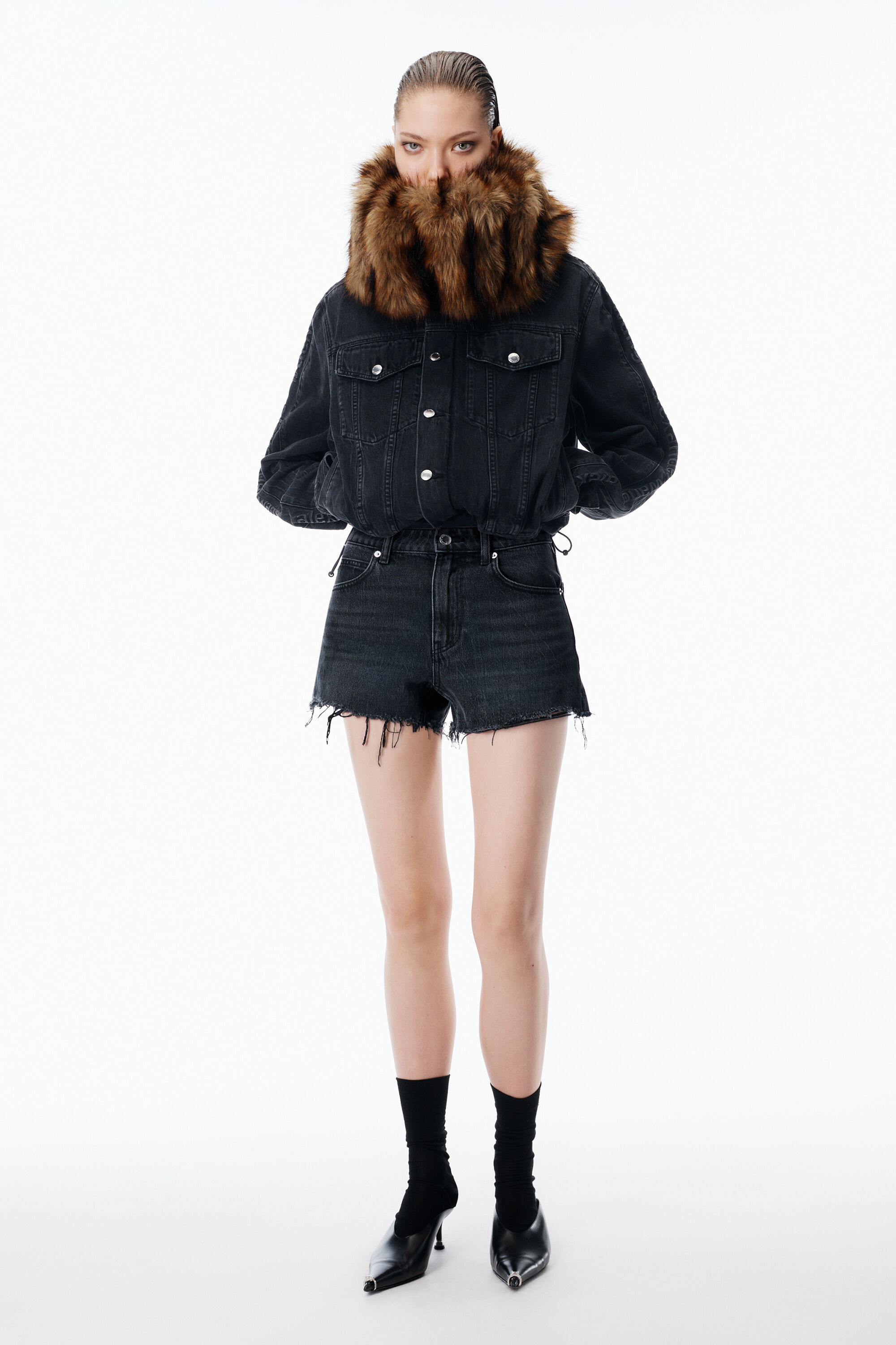 Bite High Rise Denim Short with logo pocket in GREY AGED