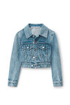 Alexander Wang vintage light indigo cropped denim trucker jacket in clear hotfix
