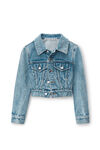 Kurze Truckerjacke aus Denim mit transparentem Hotfix