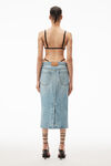 alexander wang 水钻丁字裤牛仔布中长半身裙 vintage faded indigo