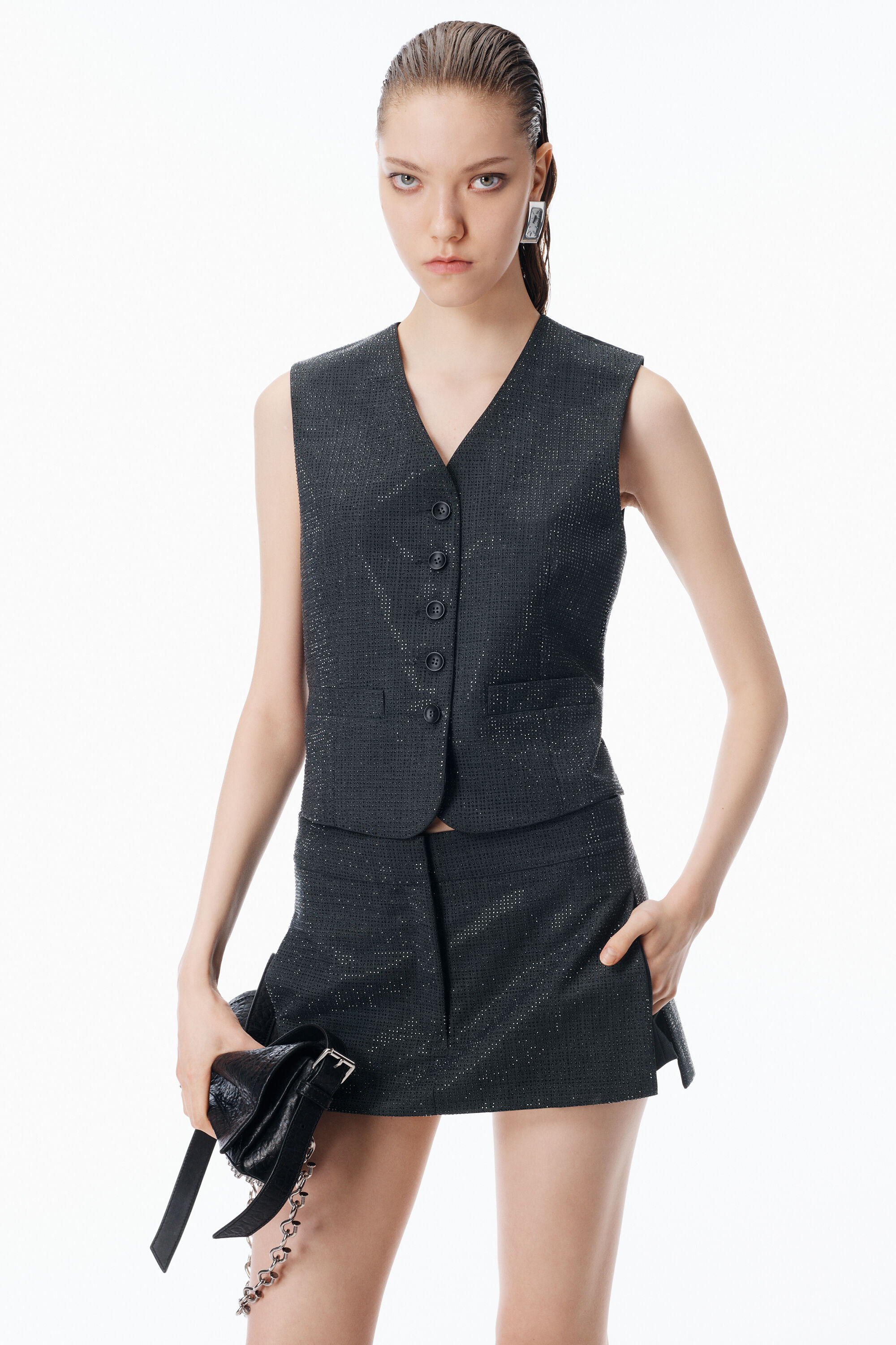 Tailored Vest in Wool Mohair in GREY | alexanderwang®