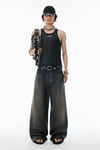 Alexander Wang vintage black 皮革 trompe-l'oeil 牛仔裤