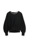 CREW NECK PULLOVER WITH PEARL NECKLACE