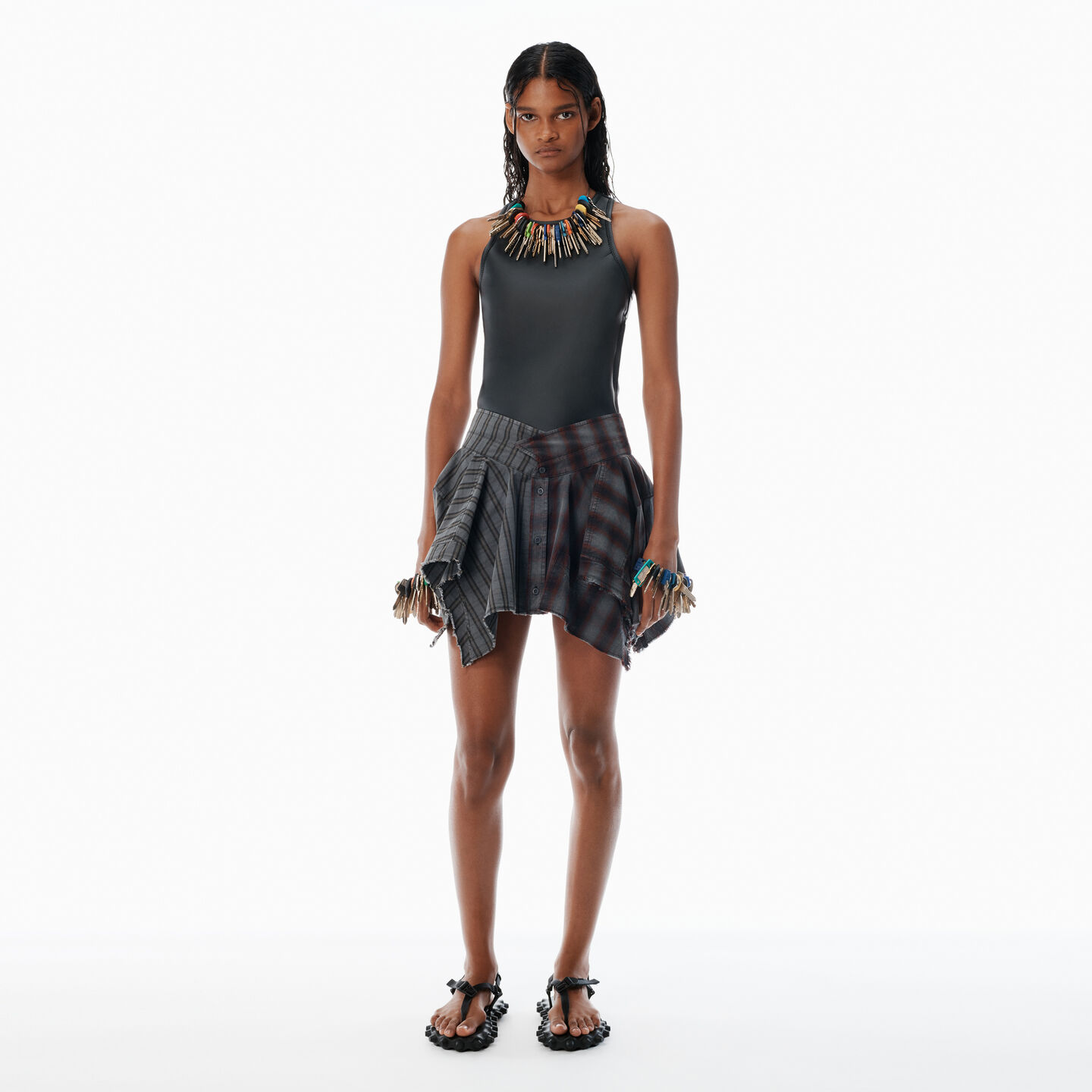 Alexander Wang Red & Grey Plaid Cotton Miniskirt