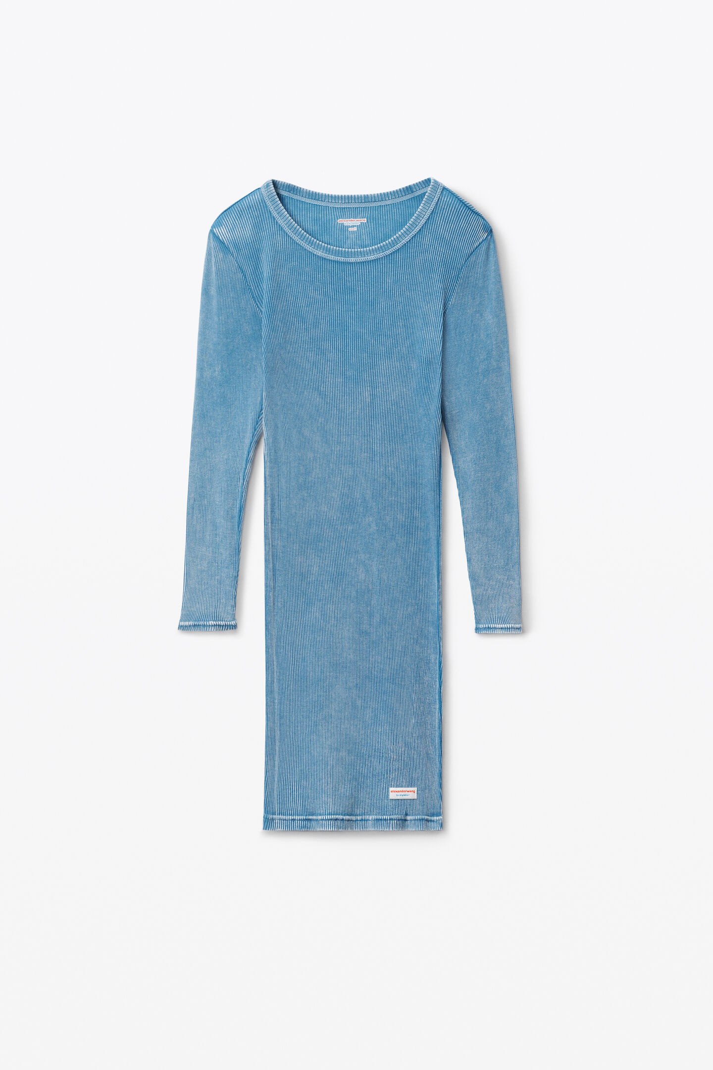 blue alexander wang dress long sleeve loungewear dress in ribbed cotton jersey in COBALT BLUE