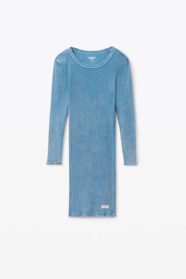 long sleeve blue t shirt dress Long Sleeve Crewneck T-Shirt Dress XS / Smokey Teal