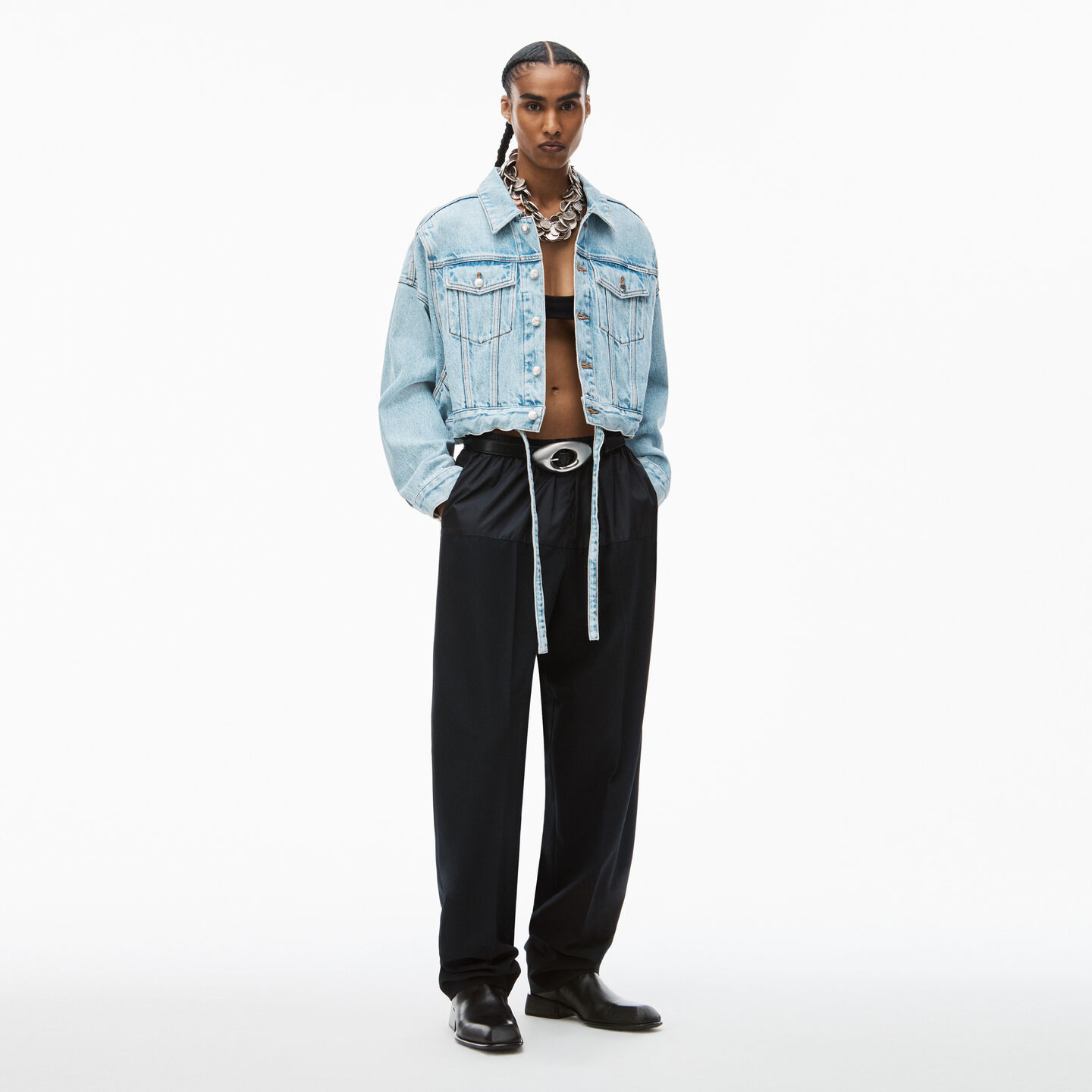 Alexander Wang Cinch Hem Trucker Jacket In Denim In Blue