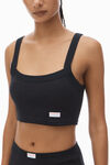Alexander Wang black crystal hotfix cropped camisole in waffle knit