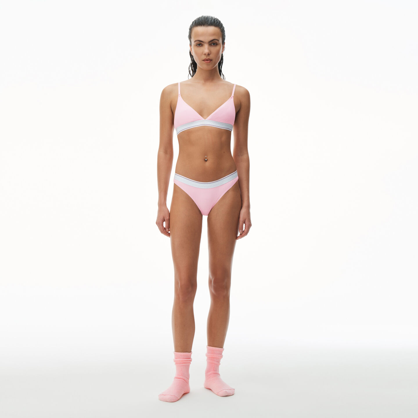 Alexander Wang Thong In Ribbed Jersey In Light Pink