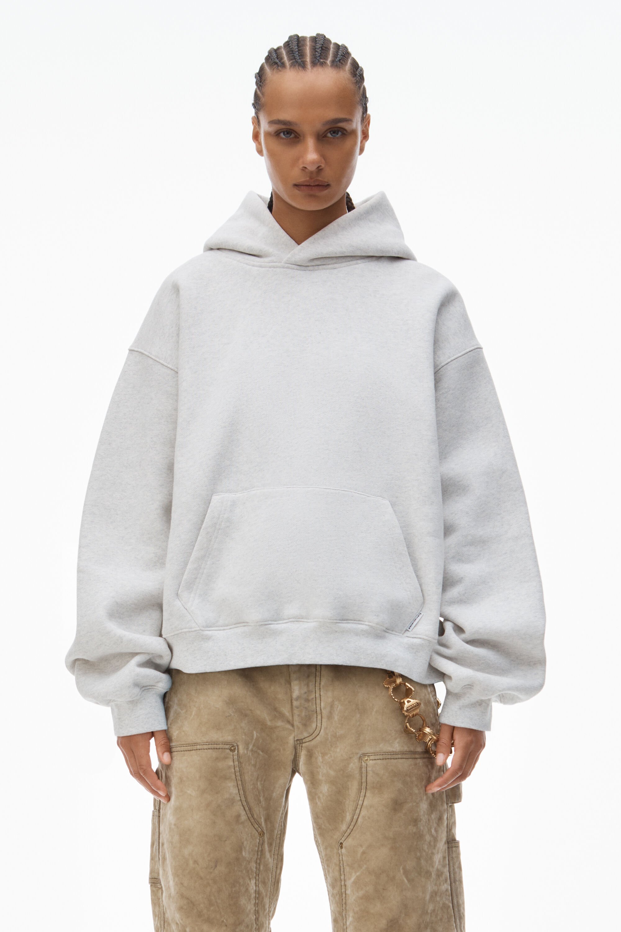 HOODIE IN DENSE FLEECE in VINTAGE HEATHER GREY | ribbed cuffs  