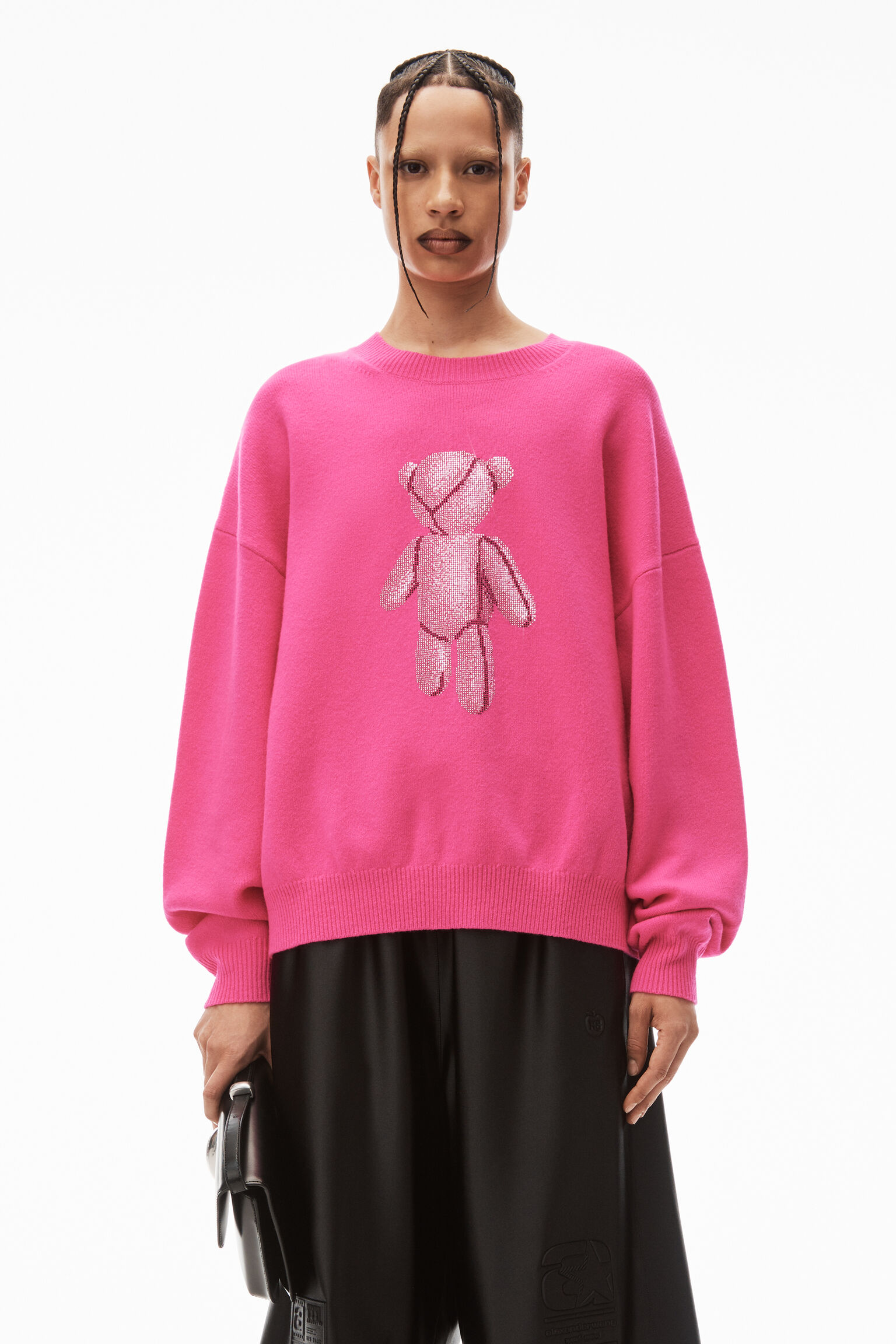 alexanderwang long-sleeve beiress crewneck in wool HOT FUCHSIA -  alexanderwang® US