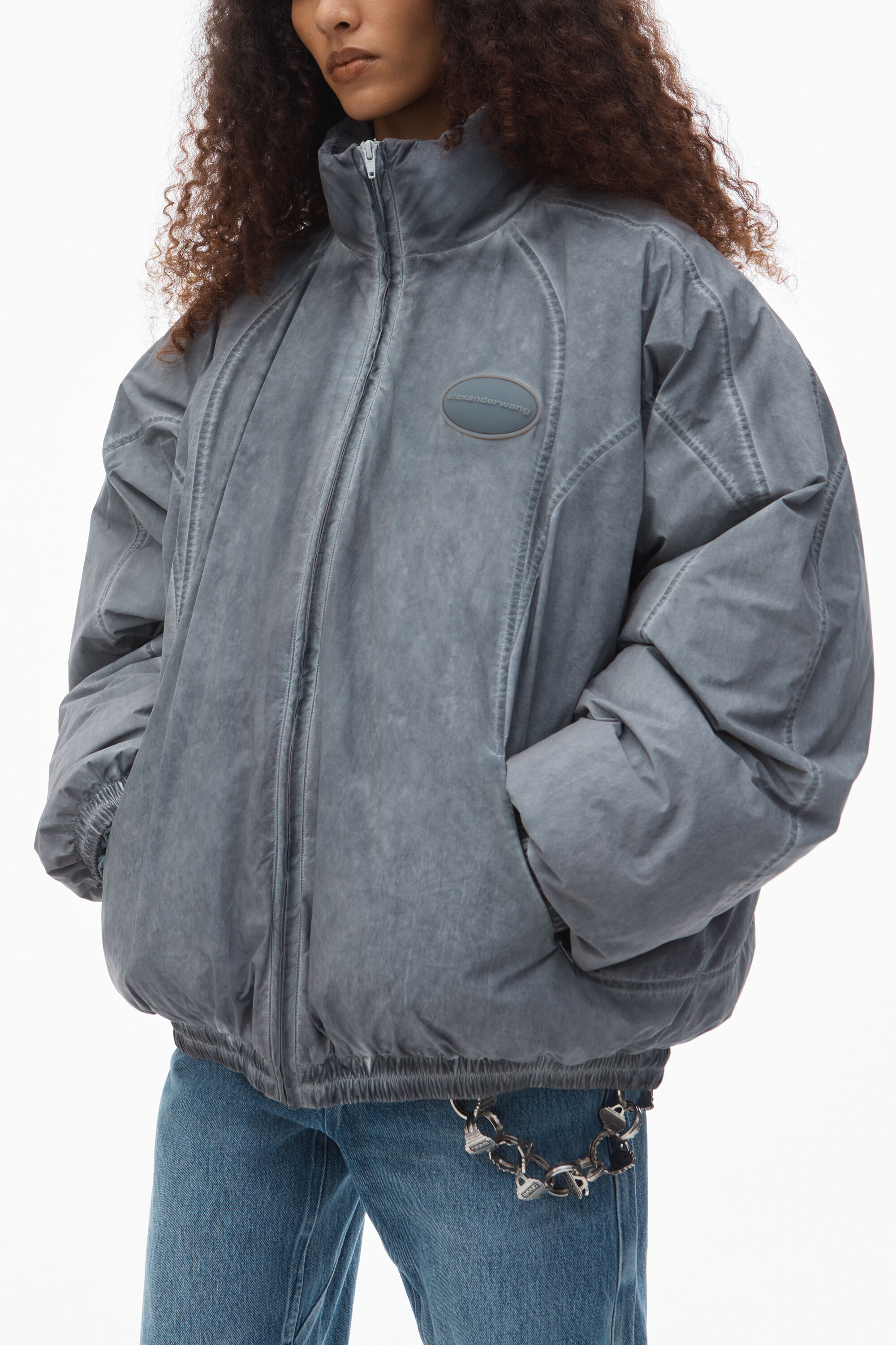 Unisex Padded Track Jacket in WASHED LT GREY | alexanderwang®