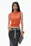 Alexander Wang fiery red mockneck tank in clear bead hotfix