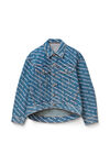 alexander wang falling back logo jacket in blue denim deep blue/white