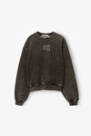 alexander wang puff logo sweatshirt in glitter terry army green