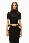 alexander wang ruched mock neck top in stretch jersey black
