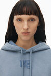 alexander wang puff logo hoodie in terry soft bluestone