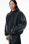 Alexander Wang black 黑色做旧机车皮革连帽夹克