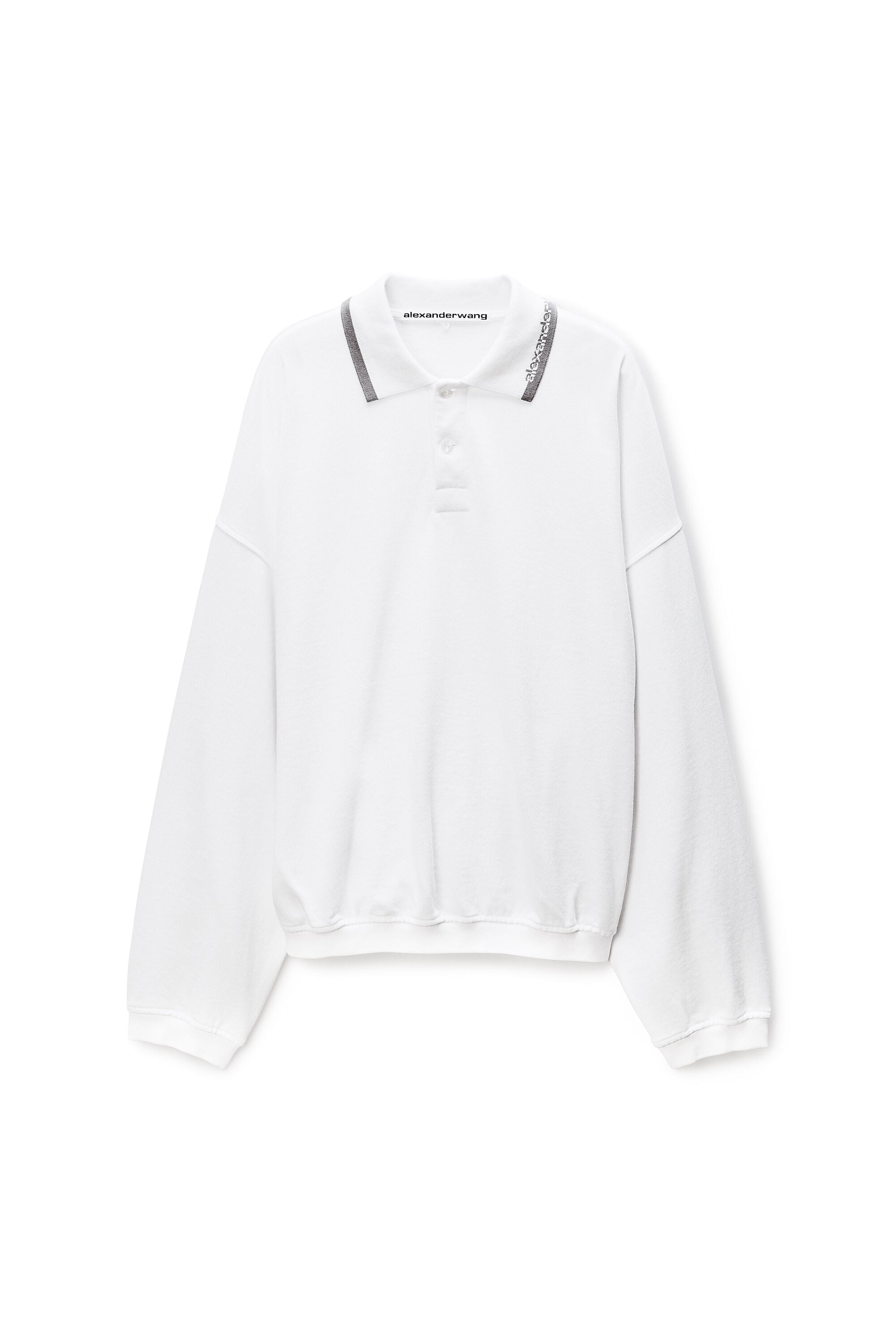 Long-Sleeve Polo Shirt in WHITE | alexanderwang®