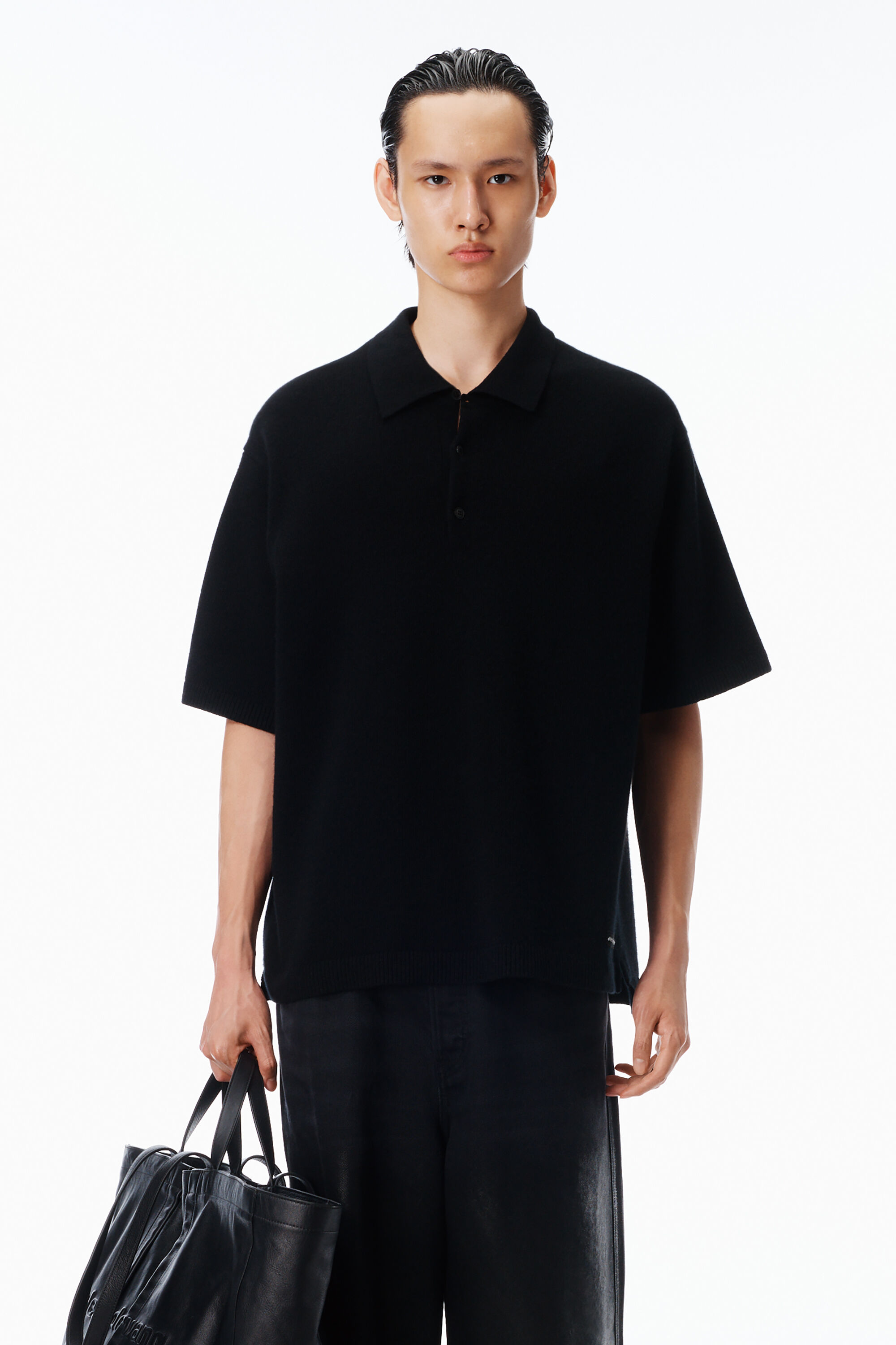Wool Polo Shirt in BLACK | alexanderwang®