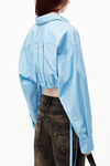 Alexander Wang chambray blue cropped drawstring blouse in cotton & crystal hotfix poplin