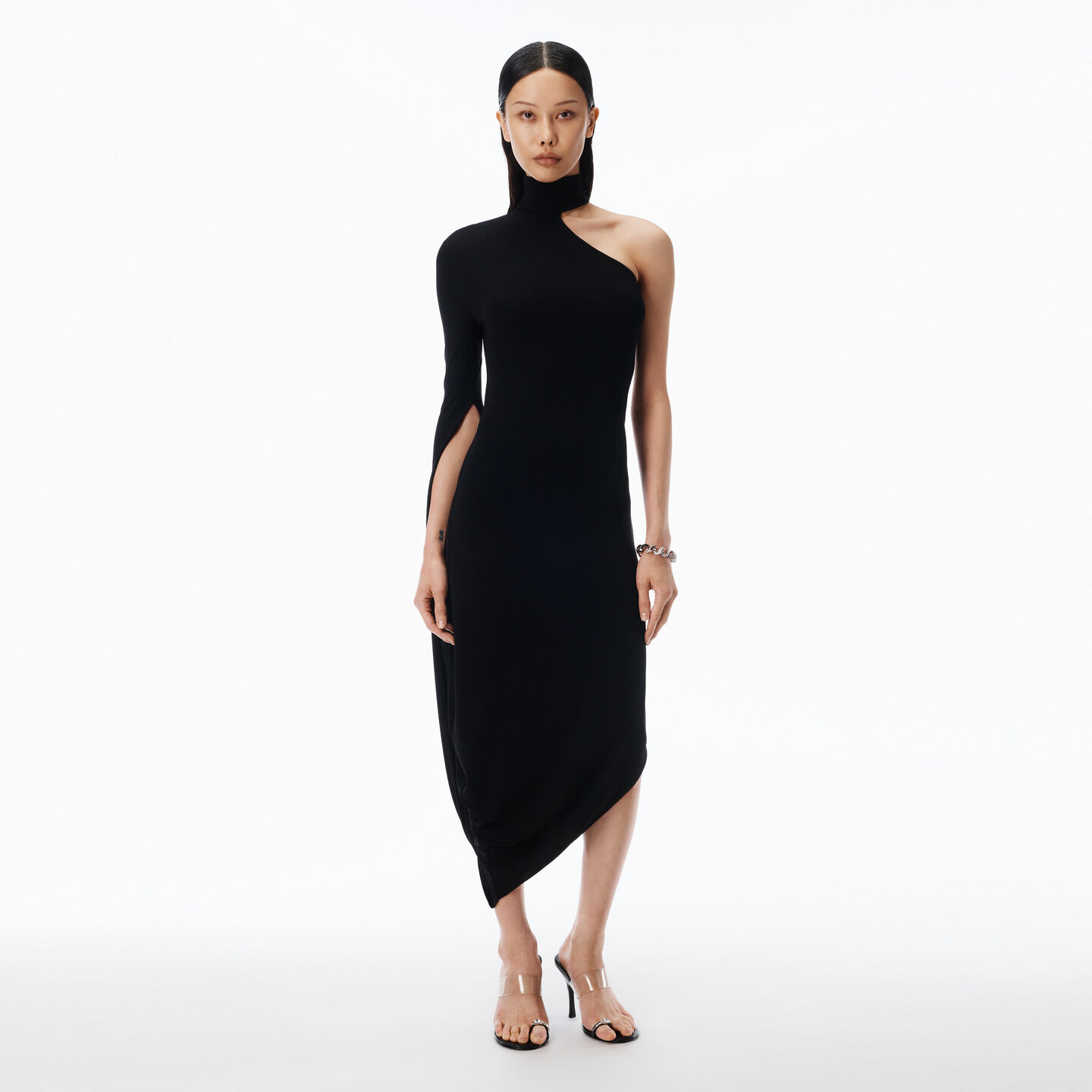 Alexander Wang Draped Midi Dress In Crepe Jersey In Black