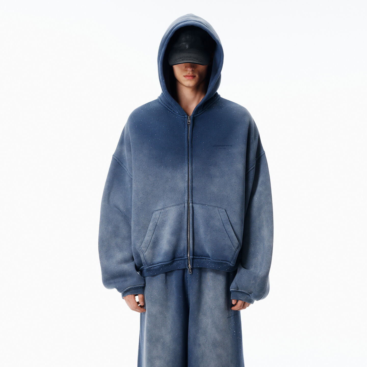 Alexander Wang Crystal Hotifx Zip-up Hoodie In Cotton Blend In Blue