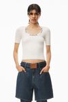 alexander wang logo jacquard short-sleeve tee in stretch knit soft white