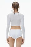 Alexander Wang white crystal hotfix cropped long sleeve tee