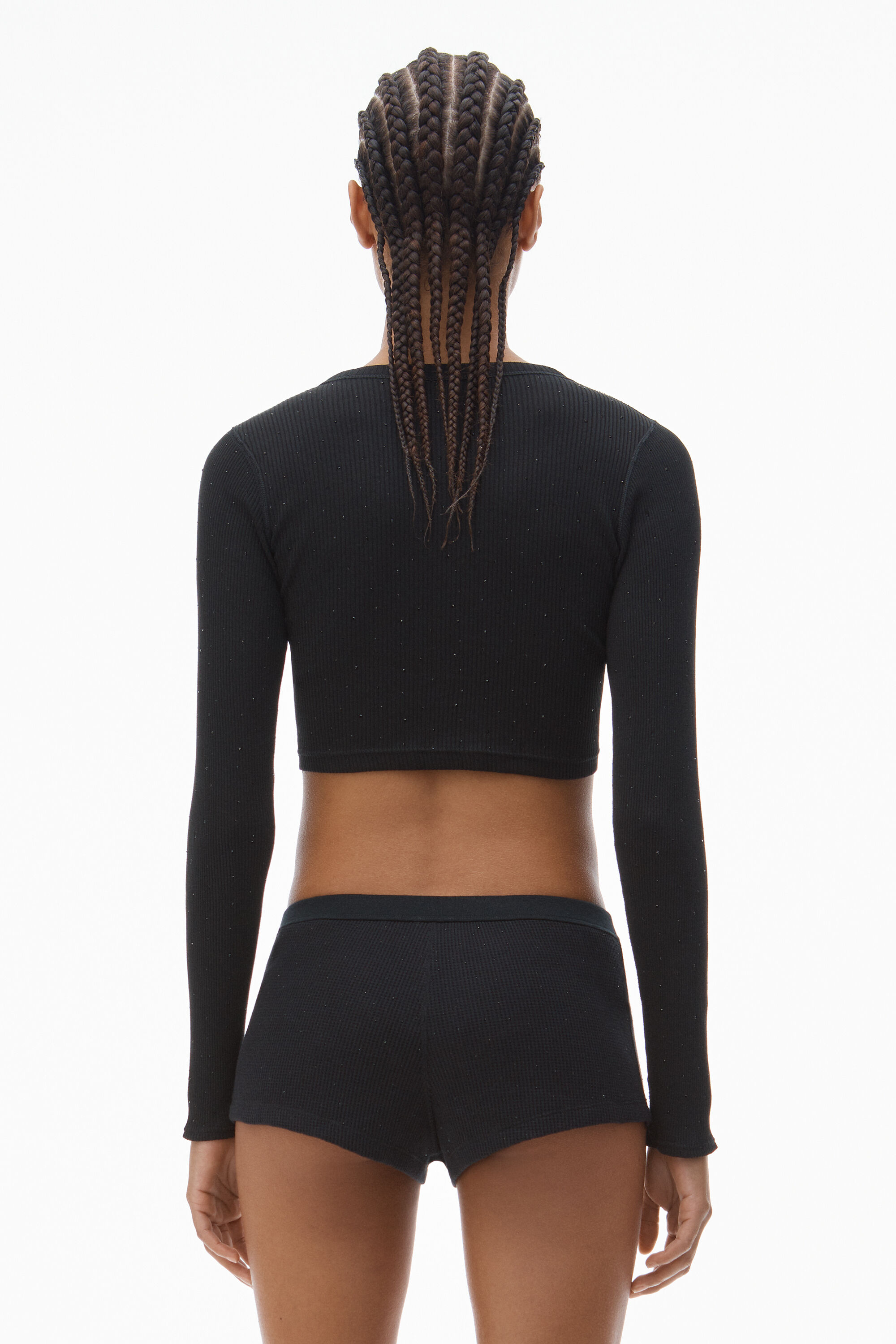 Crystal Hotfix Cropped Long sleeve Tee in BLACK | alexanderwang®