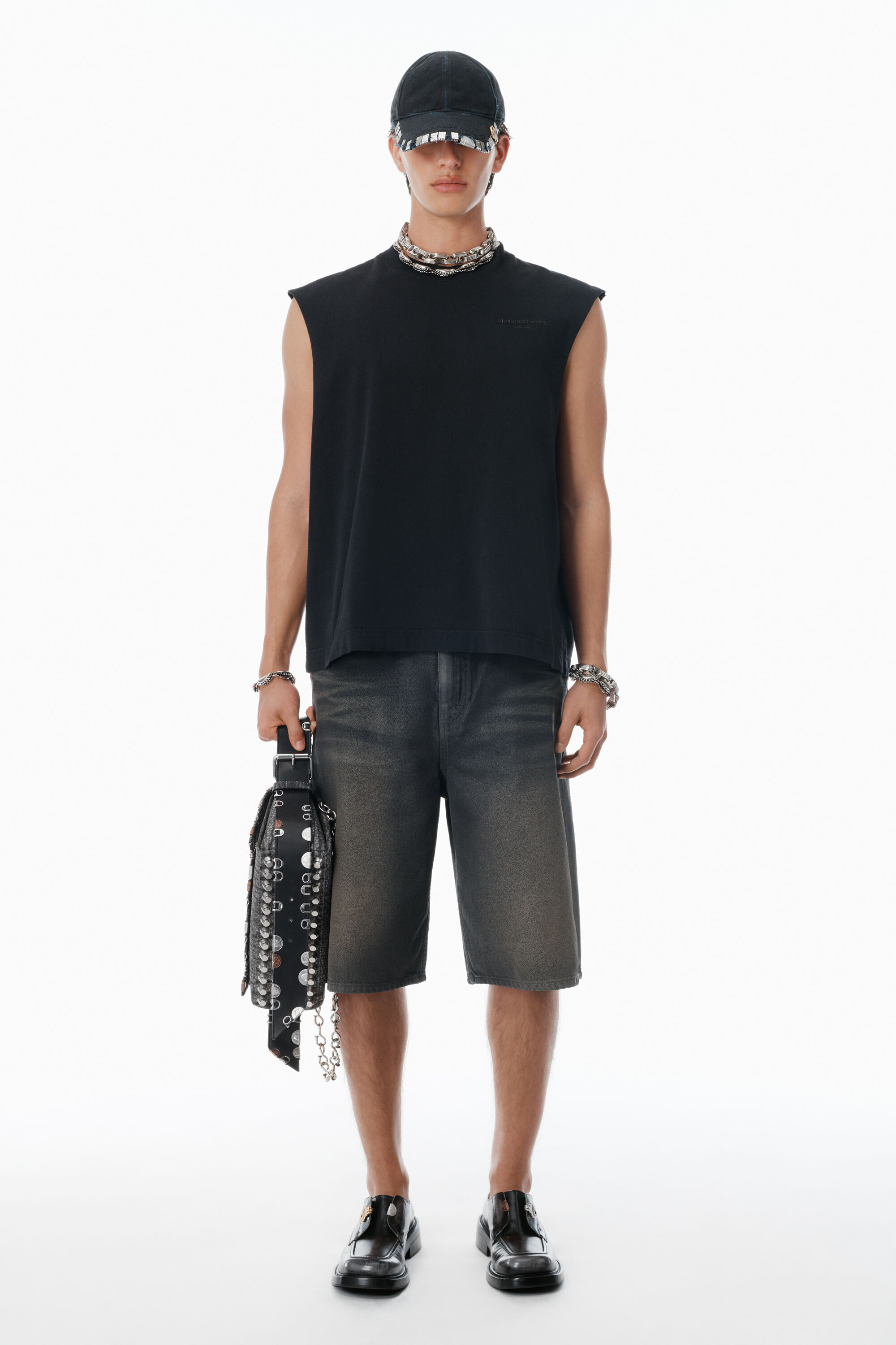 Black Vintage Fade-Effect Muscle Tank in BLACK | alexanderwang®