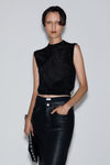 Alexander Wang black mockneck tank in clear bead hotfix