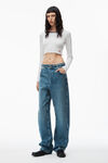 alexander wang lettuce hem crewneck in micro rib jersey light heather grey