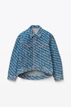 alexander wang 蓝色牛仔徽标装饰前短后长夹克  deep blue/white