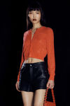 Alexander Wang fiery red cardigan à col rond orné de perles transparentes thermocollées