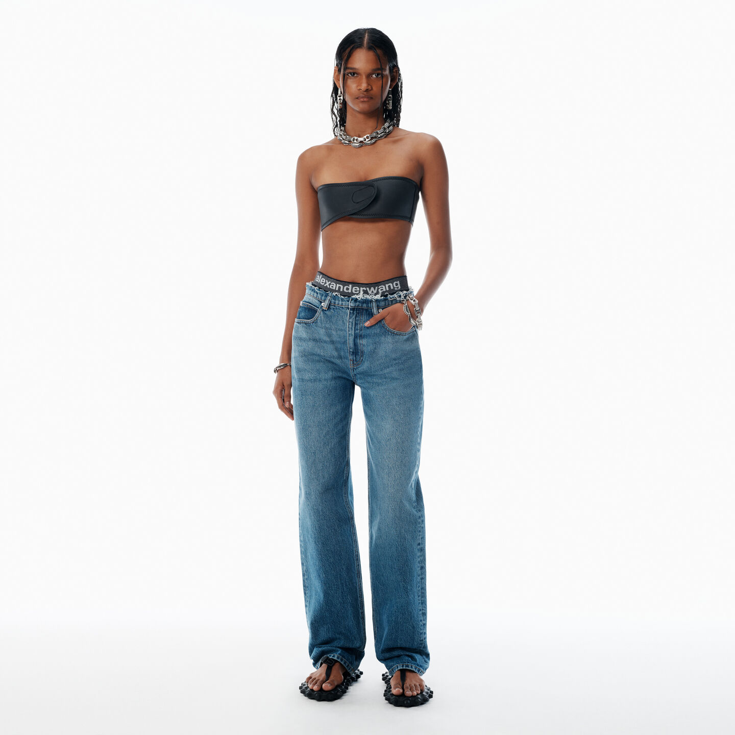 Alexander Wang Jeans With Elasticated Briefs In View In Blue
