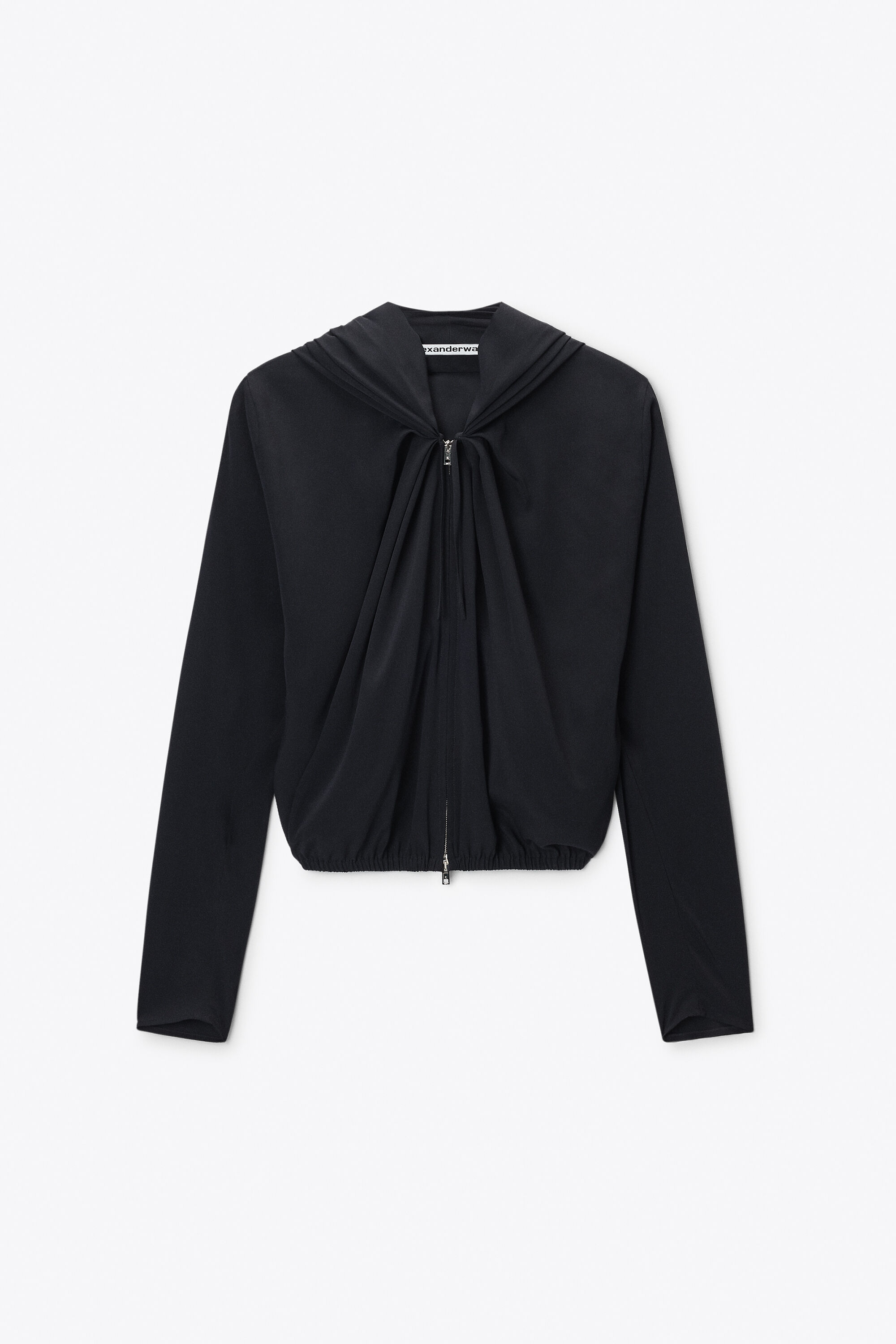 PLEATED NECKLINE HOODIE in BLACK | alexanderwang®