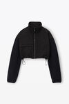 alexander wang cropped zip-up jacket in teddy fleece black